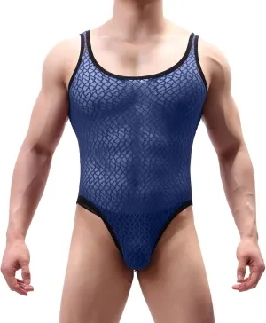 Mens Fashion Sexy Lace Jumpsuit Vest Underwear See Through Outfit A for Men
