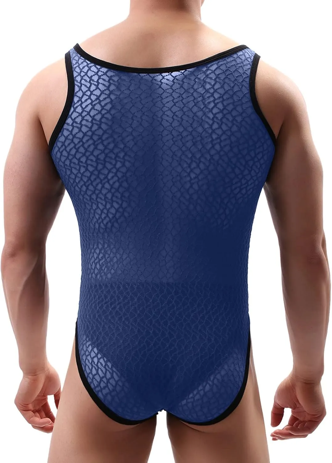 Mens Fashion Sexy Lace Jumpsuit Vest Underwear See Through Outfit A for Men