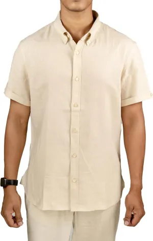 Men’s Linen Blend Short Sleeve Casual Shirt for Vacation, Holiday, Casual Party, Lightweight Button Down Shirt