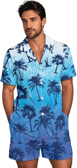 Mens Pajama Sets Men Sleepwear Set Button Down Top Short Pant with Pockets Nightwear Loungewear for Summer
