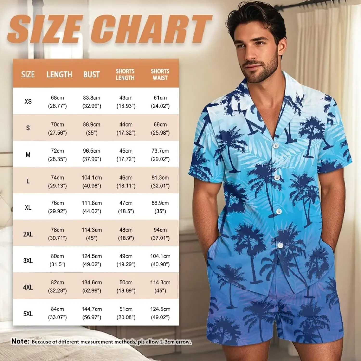 Mens Pajama Sets Men Sleepwear Set Button Down Top Short Pant with Pockets Nightwear Loungewear for Summer