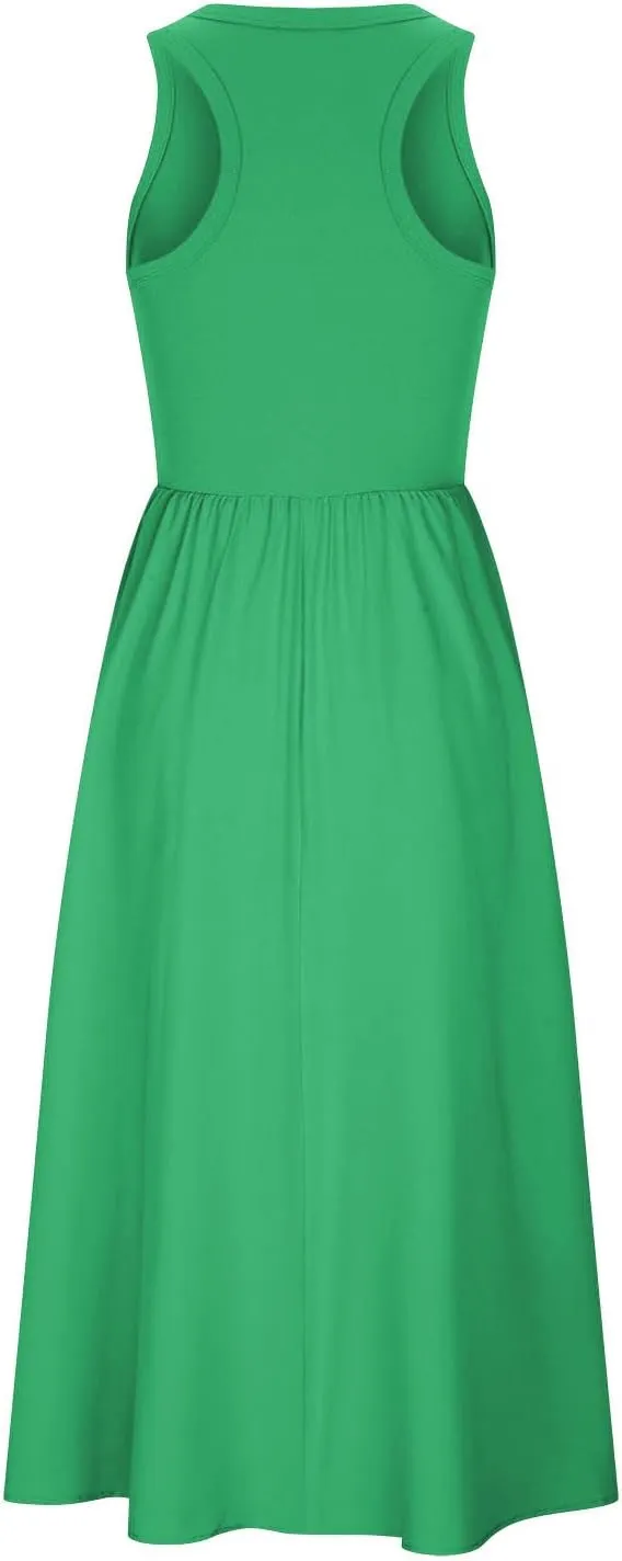 Midi Summer Dresses for Women 2024 Casual Ribbed Loose Fit a Line Dresses Solid Color Sleeveless Long Maxi Dresses
