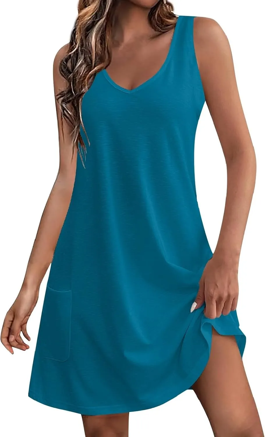 Mini Dresses for Women,2024 Summer Casual Loose V Neck Sleeveless Sundress,Trendy Print A Line Tank Beach Dress