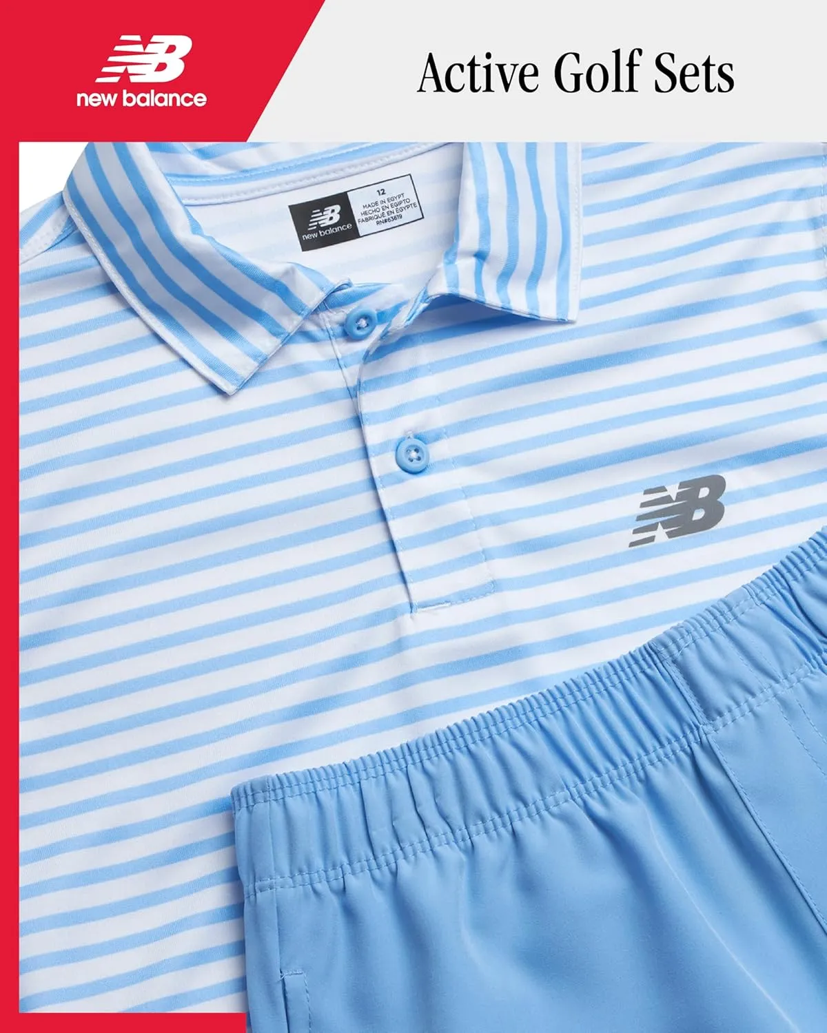 New Balance Boys' Athletic Shorts Set - 2 Piece Performance Short Sleeve Golf Polo Shirt and Active Shorts (Sizes: 8-12)