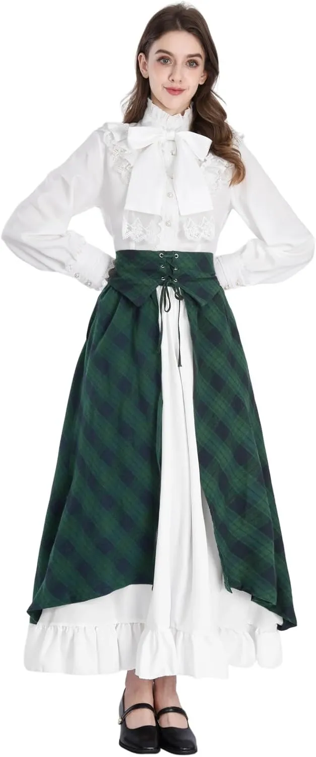 NSPSTT Victorian Skirt for Women Flowy Maxi Skirts High Waisted Ren Faire Skirt Purple
