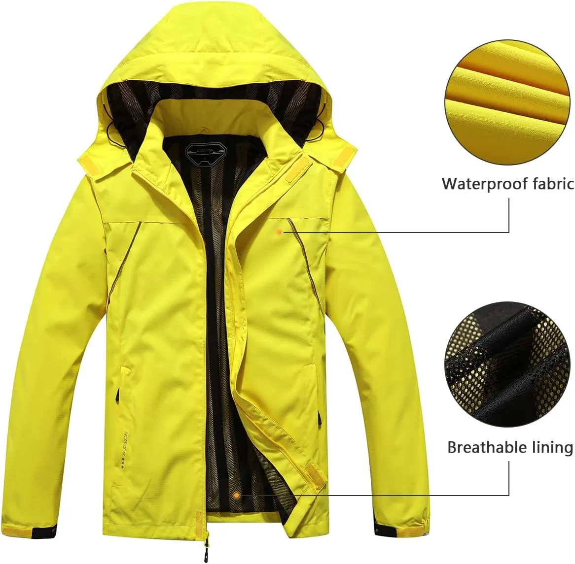 Outdoor Men's Waterproof Raincoat Windbreaker Lightweight Rain Jacket with Detachable Hood
