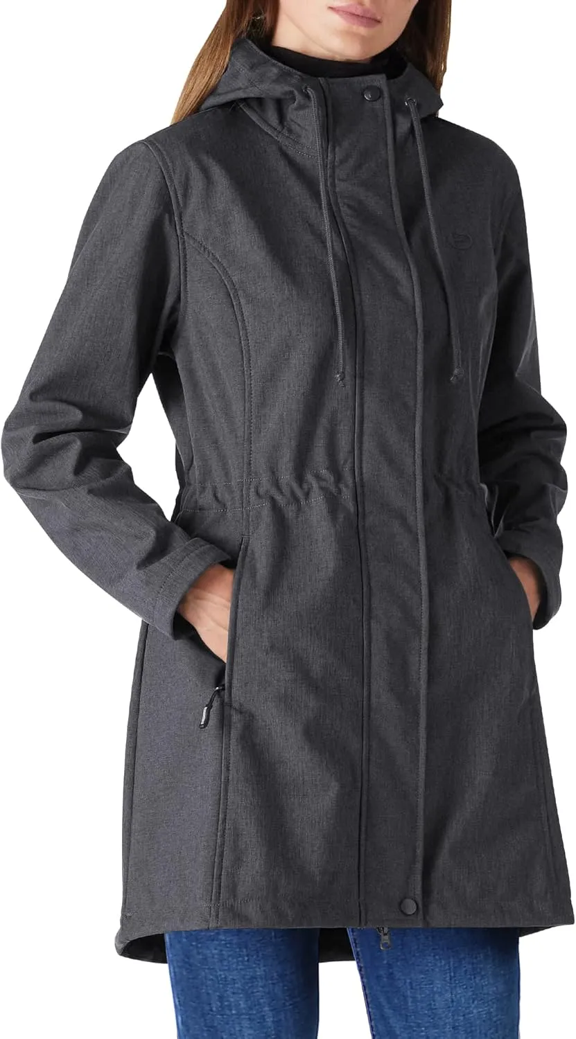 Outdoor Ventures Women's Lightweight Waterproof Fleece Lined Hooded Softshell Rain Jacket, Warm Windbreaker Long Coat
