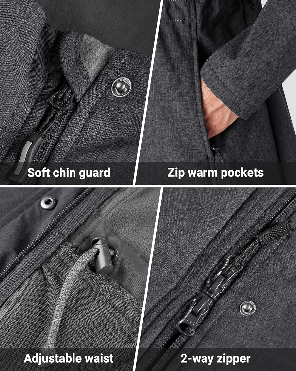 Outdoor Ventures Women's Lightweight Waterproof Fleece Lined Hooded Softshell Rain Jacket, Warm Windbreaker Long Coat