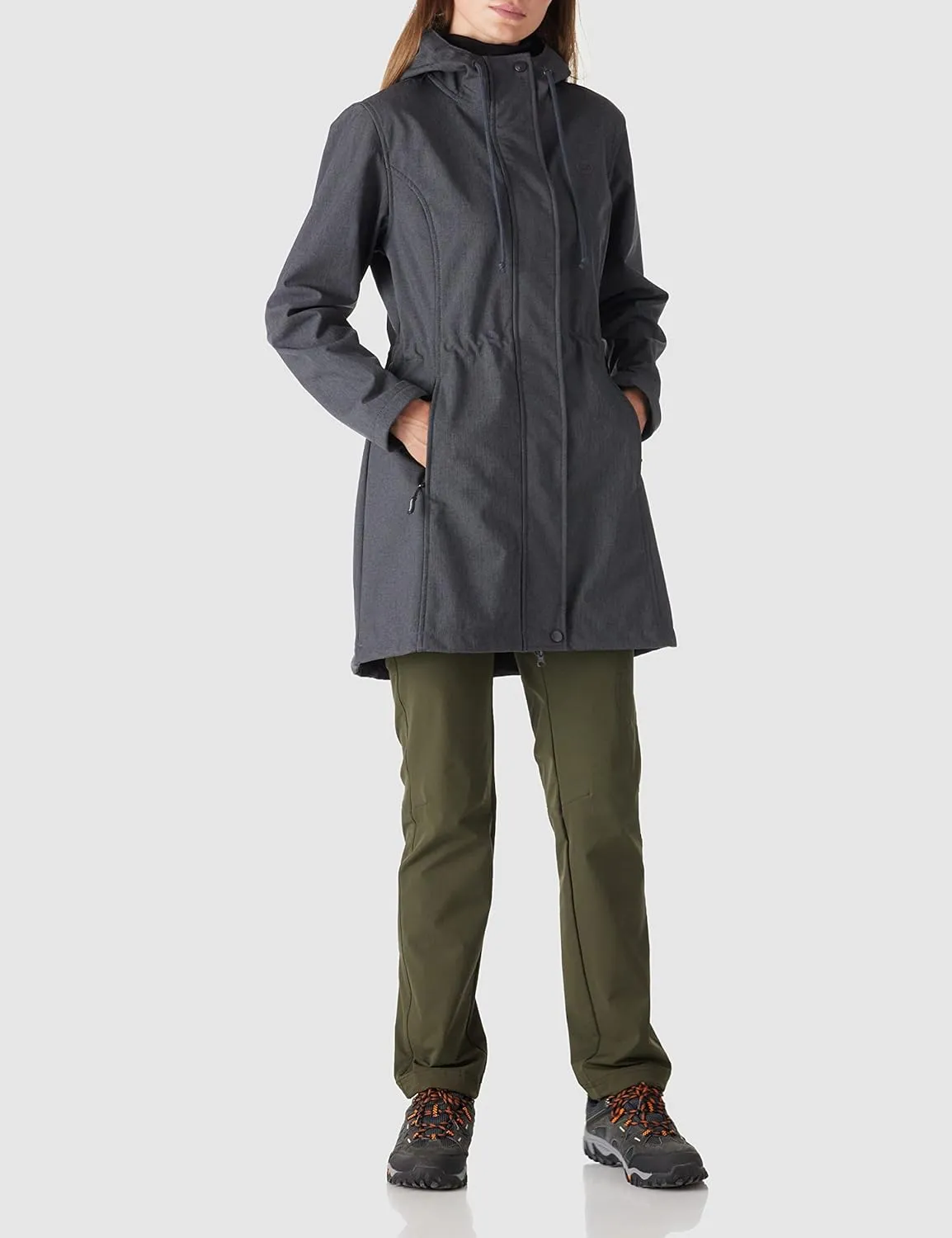 Outdoor Ventures Women's Lightweight Waterproof Fleece Lined Hooded Softshell Rain Jacket, Warm Windbreaker Long Coat