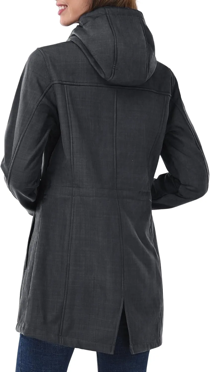 Outdoor Ventures Women's Lightweight Waterproof Fleece Lined Hooded Softshell Rain Jacket, Warm Windbreaker Long Coat