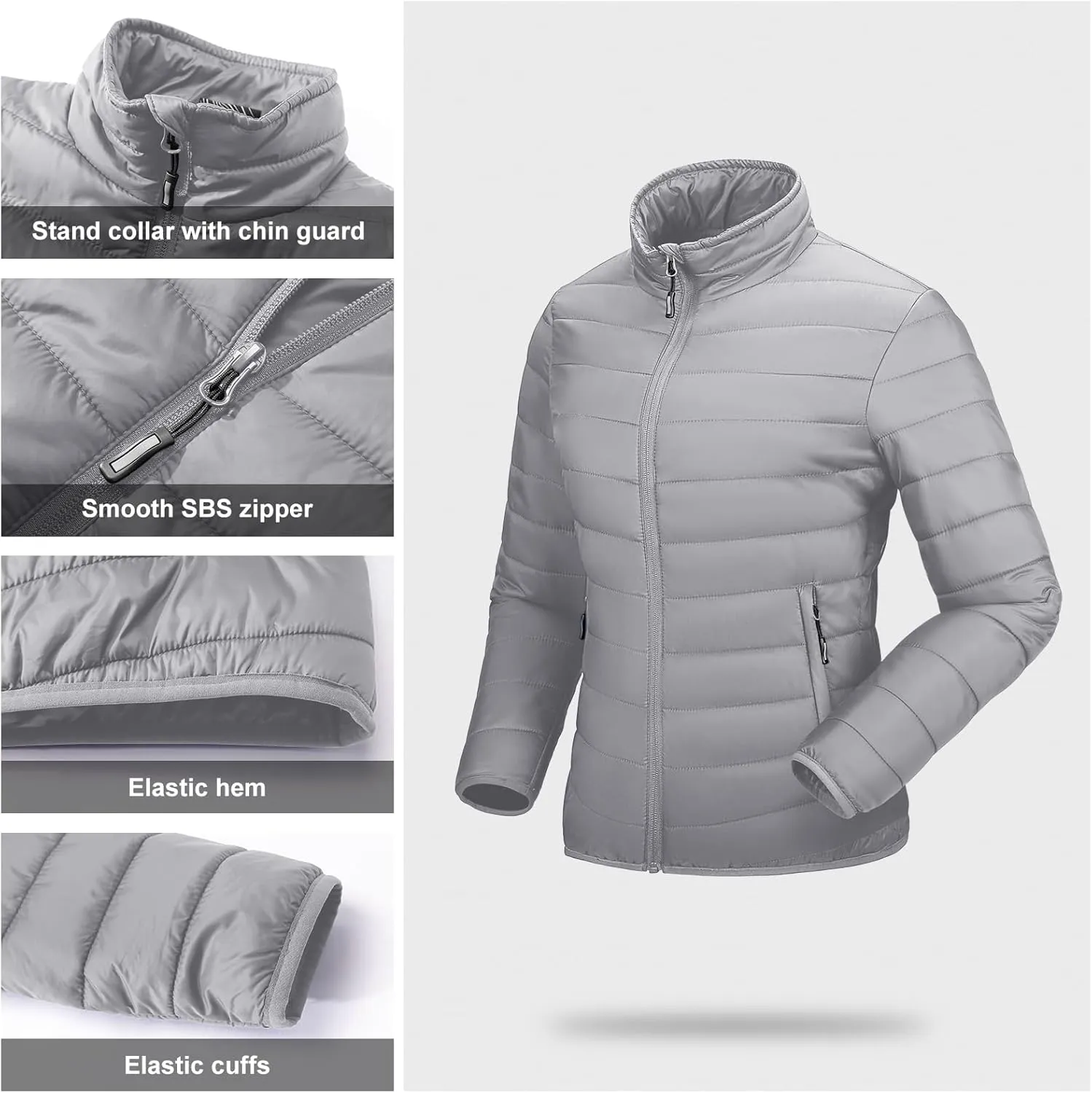 Outdoor Ventures Women's Packable Full-Zip Short Puffer Jacket Insulated Quilted Warm Lightweight Winter Coat
