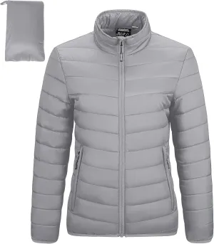 Outdoor Ventures Women's Packable Full-Zip Short Puffer Jacket Insulated Quilted Warm Lightweight Winter Coat