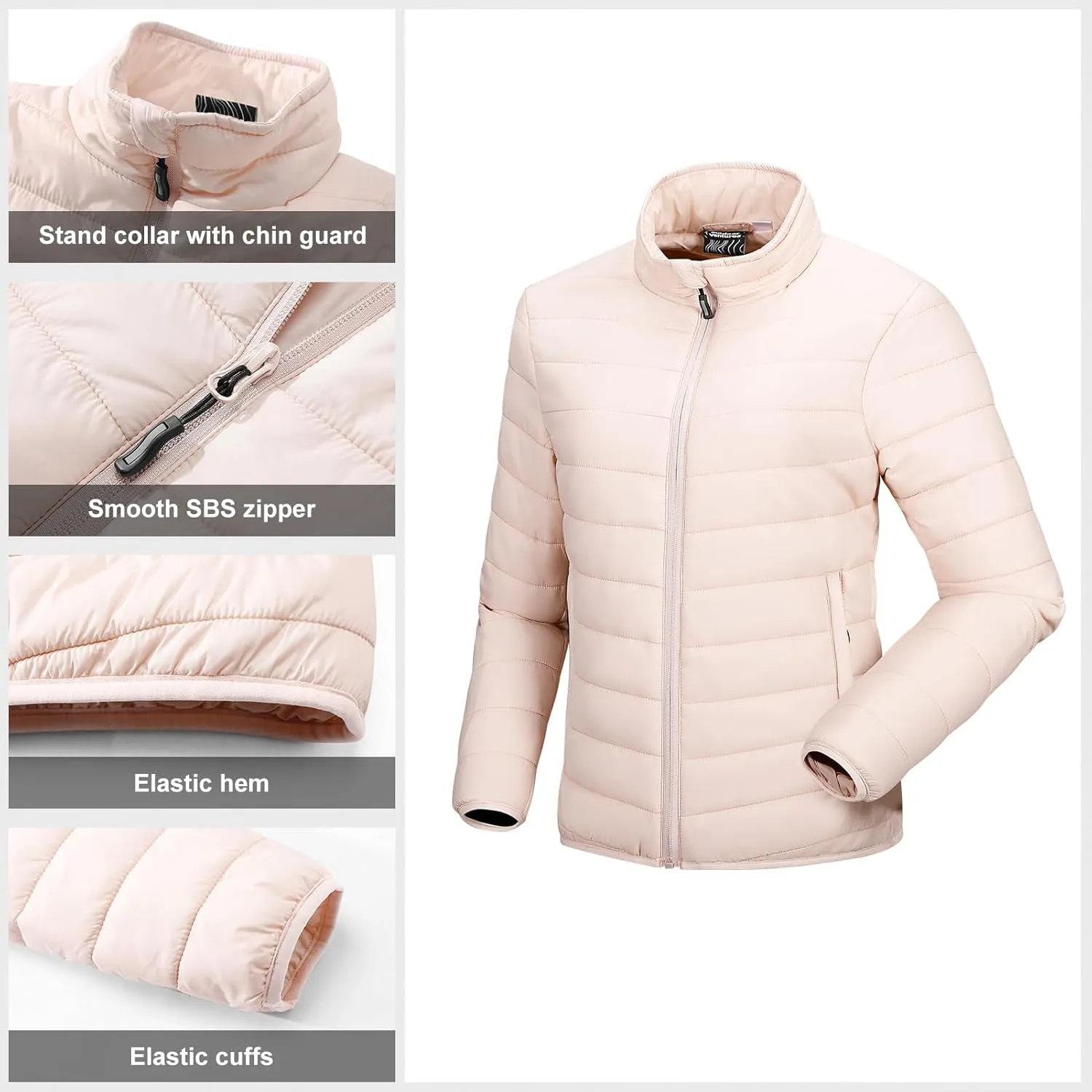 Outdoor Ventures Women's Packable Full-Zip Short Puffer Jacket Insulated Quilted Warm Lightweight Winter Coat