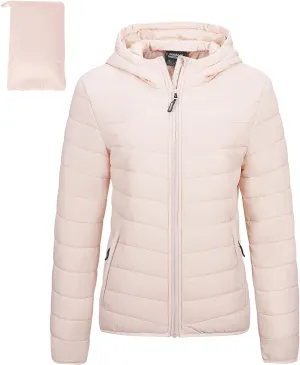 Outdoor Ventures Women's Packable Lightweight Full-Zip Puffer Jacket with Hood Quilted Winter Coat