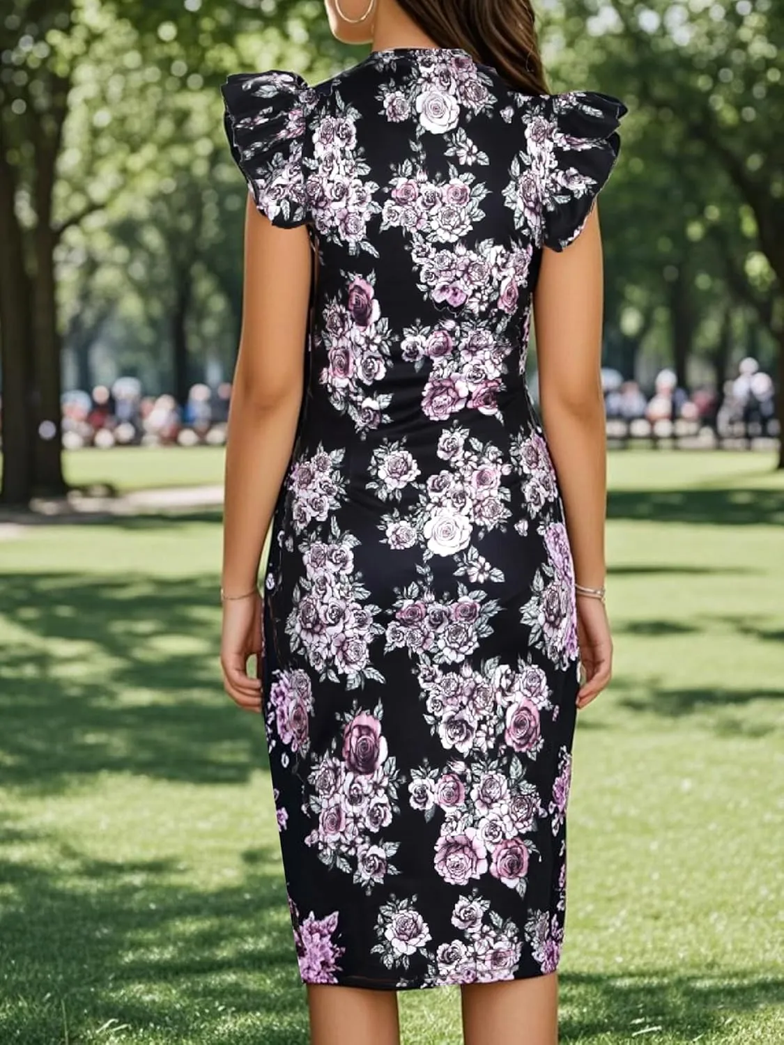 oxiuly Women's Vintage Floral Flare Party Wedding Stretch Bodycon Dresses Casual Work Pencil Dress OX183
