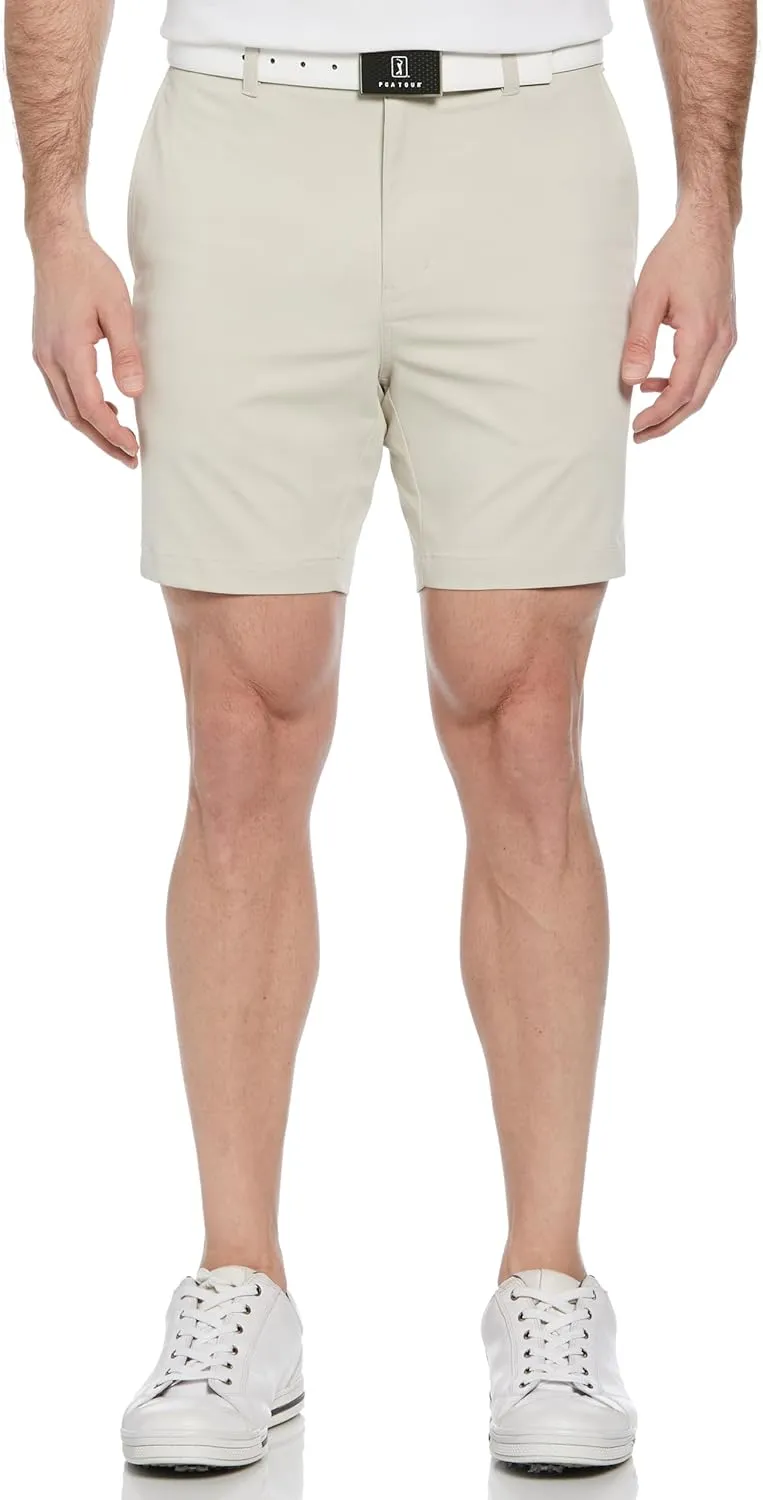 PGA TOUR Men's 7 Flat Front Performance Golf Shorts with Stretch Active Waistband, Moisture-Wicking, Sun Protection