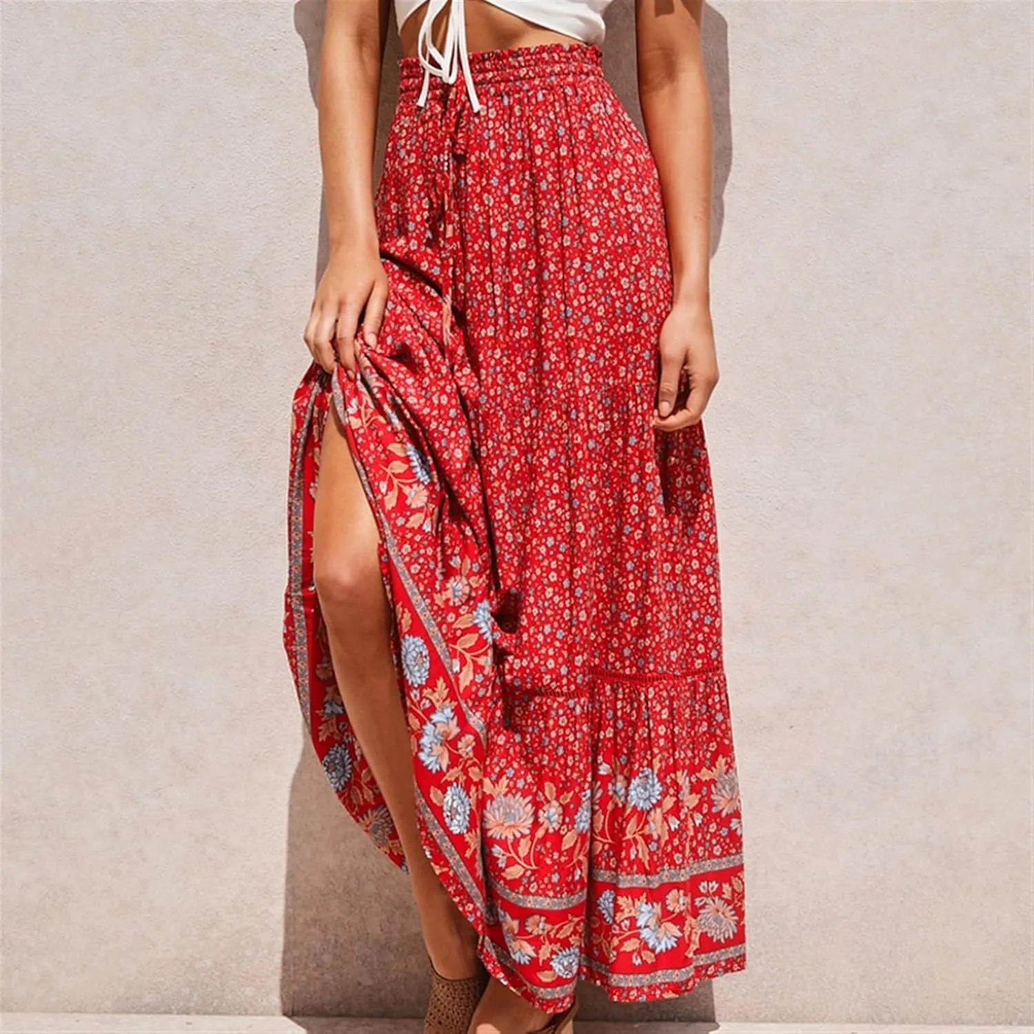 Pleated Midi Skirts for Women Elastic High Waisted Womens Summer Skirts Trendy