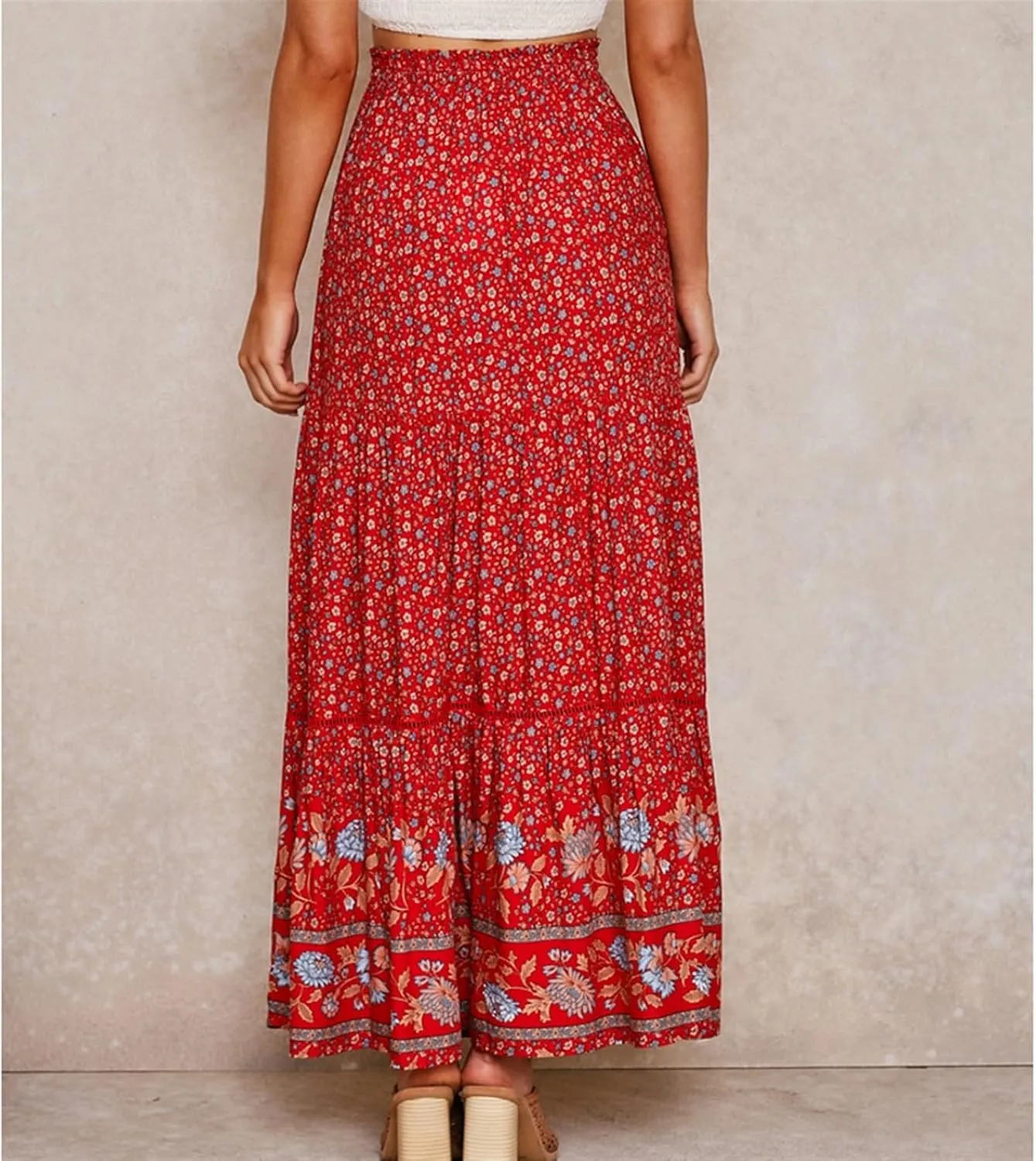 Pleated Midi Skirts for Women Elastic High Waisted Womens Summer Skirts Trendy