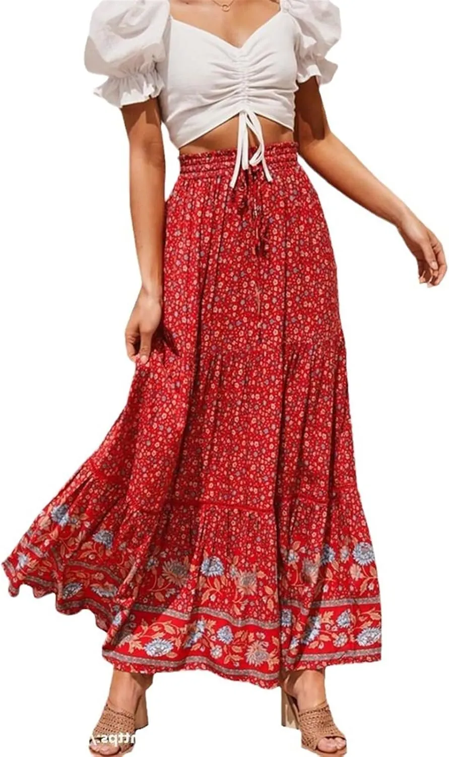 Pleated Midi Skirts for Women Elastic High Waisted Womens Summer Skirts Trendy