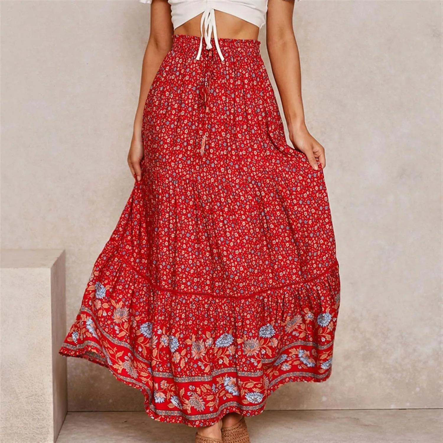 Pleated Midi Skirts for Women Elastic High Waisted Womens Summer Skirts Trendy