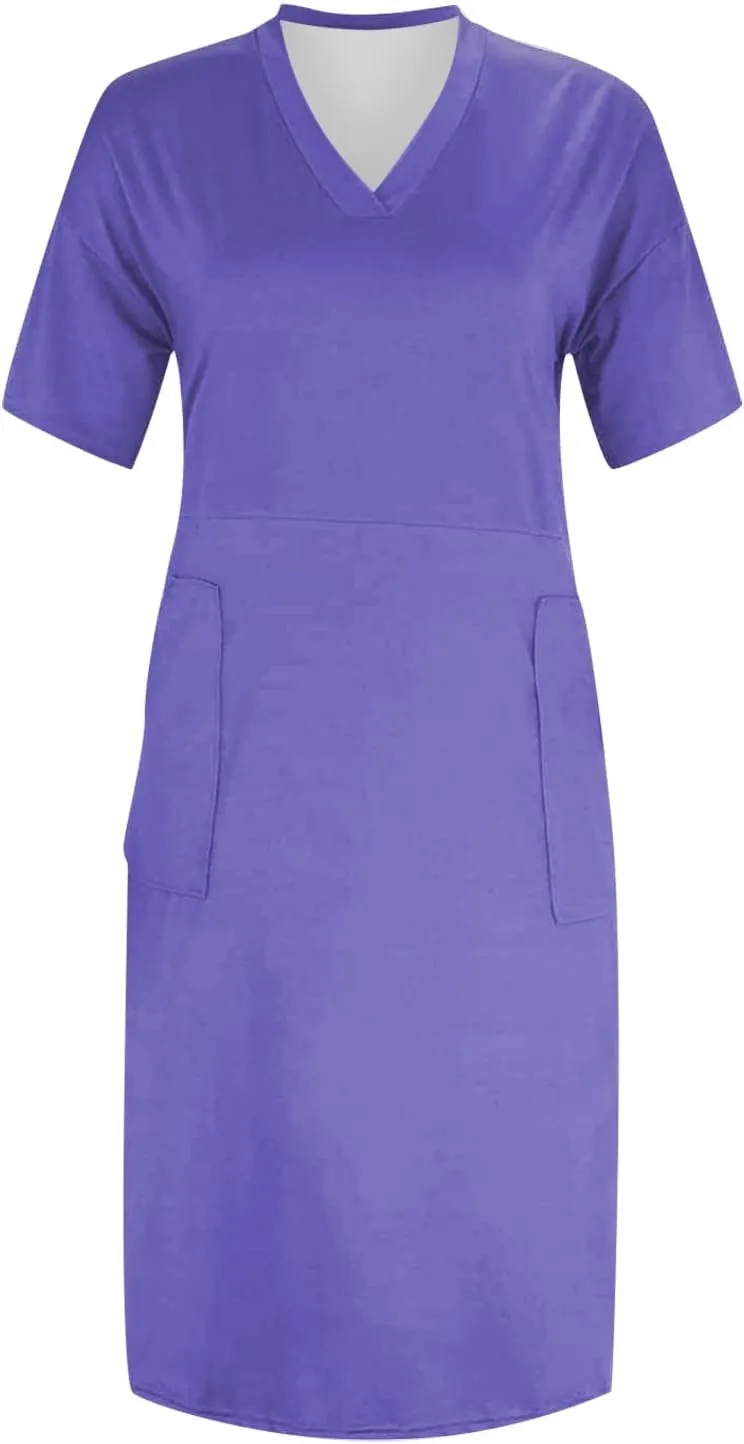 Plus Size Dresses for Curvy Women-2025 Summer Super Loose Fit Short Sleeve V-Neck Midi Casual Dresses with Pockets