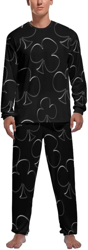 Poker Clubs Clovers Mens Pajamas Set Crew Neck Long Sleeve Sleepwear Top & Pants 2 PCS Loungewear