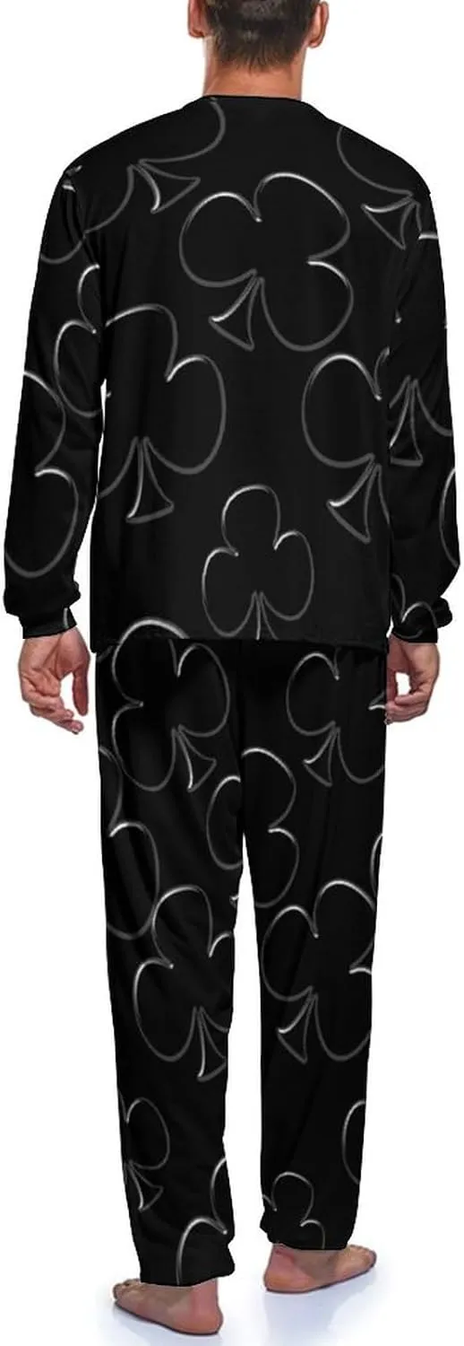 Poker Clubs Clovers Mens Pajamas Set Crew Neck Long Sleeve Sleepwear Top & Pants 2 PCS Loungewear