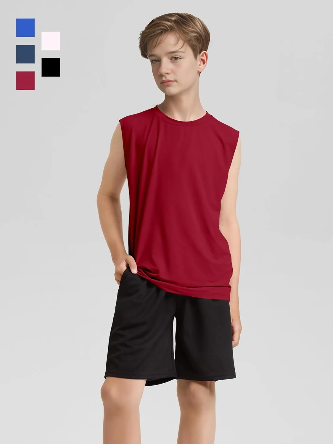 Poroka 5 Pack Boys Dry Fit Athletic Tank Top Kids Sleeveless Active Compression Shirt Youth Quick Dry Performance Undershirt