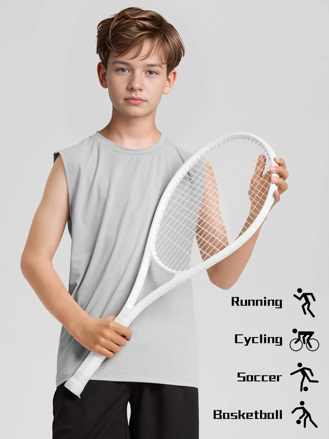 Poroka 5 Pack Boys Dry Fit Athletic Tank Top Kids Sleeveless Active Compression Shirt Youth Quick Dry Performance Undershirt