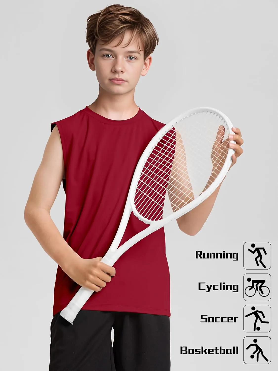 Poroka 5 Pack Boys Dry Fit Athletic Tank Top Kids Sleeveless Active Compression Shirt Youth Quick Dry Performance Undershirt