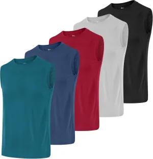 Poroka 5 Pack Boys Dry Fit Athletic Tank Top Kids Sleeveless Active Compression Shirt Youth Quick Dry Performance Undershirt