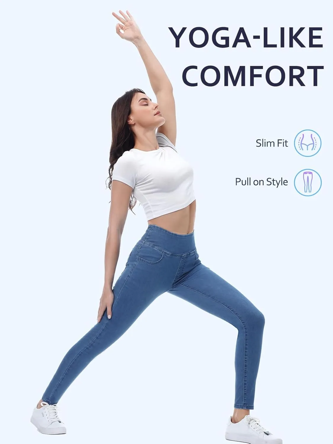 Pull on Skinny Jeans for Women, Stretchy High Waisted Leggings Trendy Tummy Control Demin Jegging with Pockets
