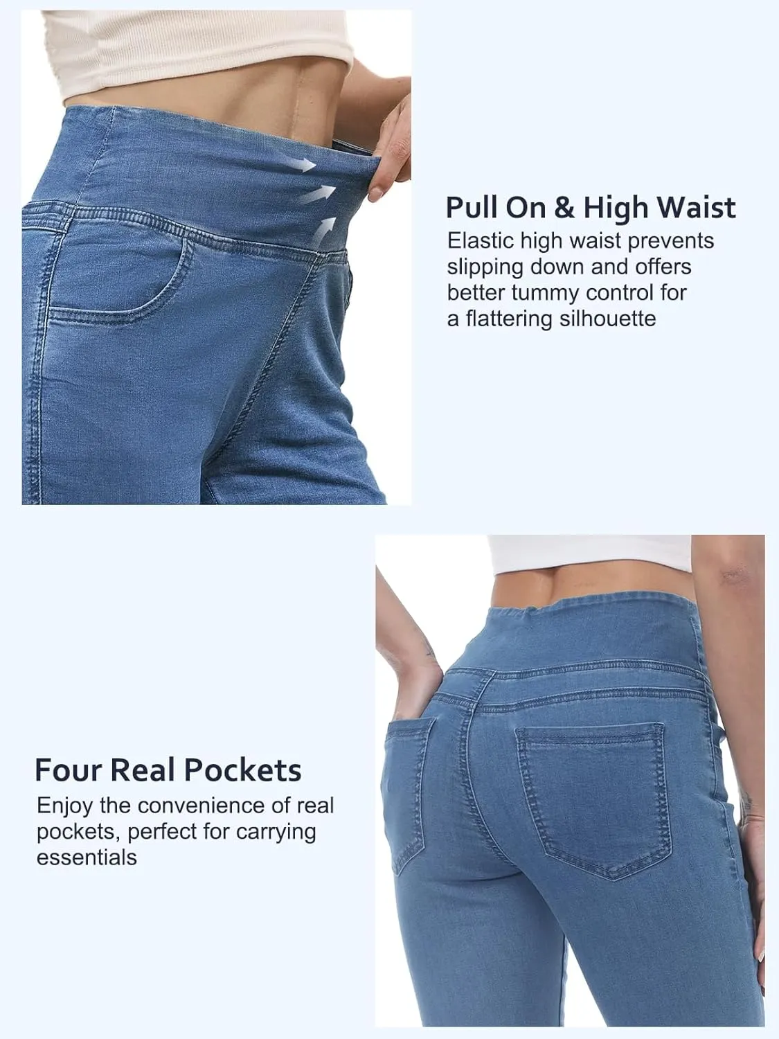 Pull on Skinny Jeans for Women, Stretchy High Waisted Leggings Trendy Tummy Control Demin Jegging with Pockets