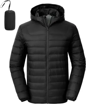 Rdruko Men's Down Puffer Jacket with Hood Packable Lightweight Puffy Hooded Winter Coat Light Thin Insulated Jacket