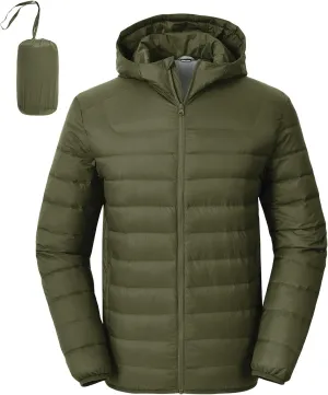 Rdruko Men's Down Puffer Jacket with Hood Packable Lightweight Puffy Hooded Winter Coat Light Thin Insulated Jacket