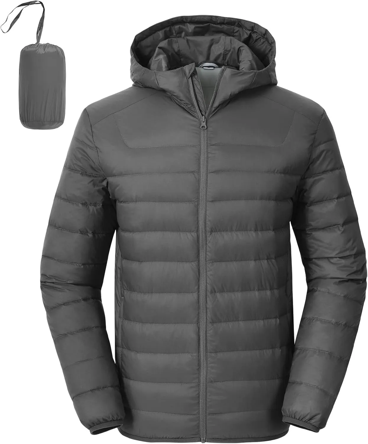 Rdruko Men's Down Puffer Jacket with Hood Packable Lightweight Puffy Hooded Winter Coat Light Thin Insulated Jacket