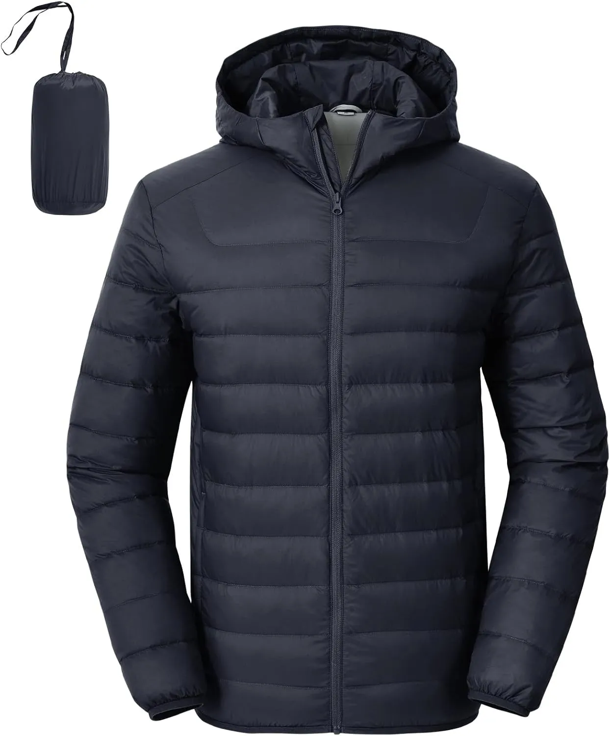 Rdruko Men's Down Puffer Jacket with Hood Packable Lightweight Puffy Hooded Winter Coat Light Thin Insulated Jacket