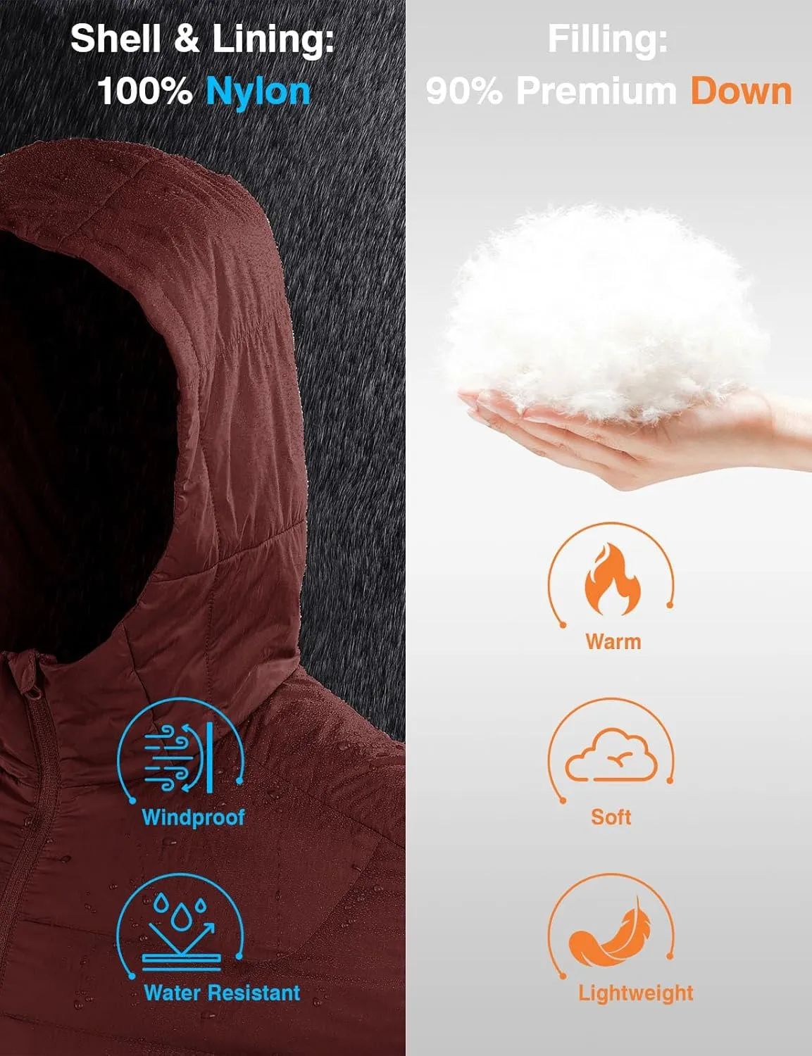 Rdruko Men's Down Puffer Jacket with Hood Packable Lightweight Puffy Hooded Winter Coat Light Thin Insulated Jacket