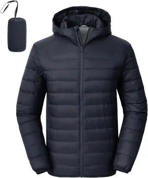 Rdruko Men's Down Puffer Jacket with Hood Packable Lightweight Puffy Hooded Winter Coat Light Thin Insulated Jacket