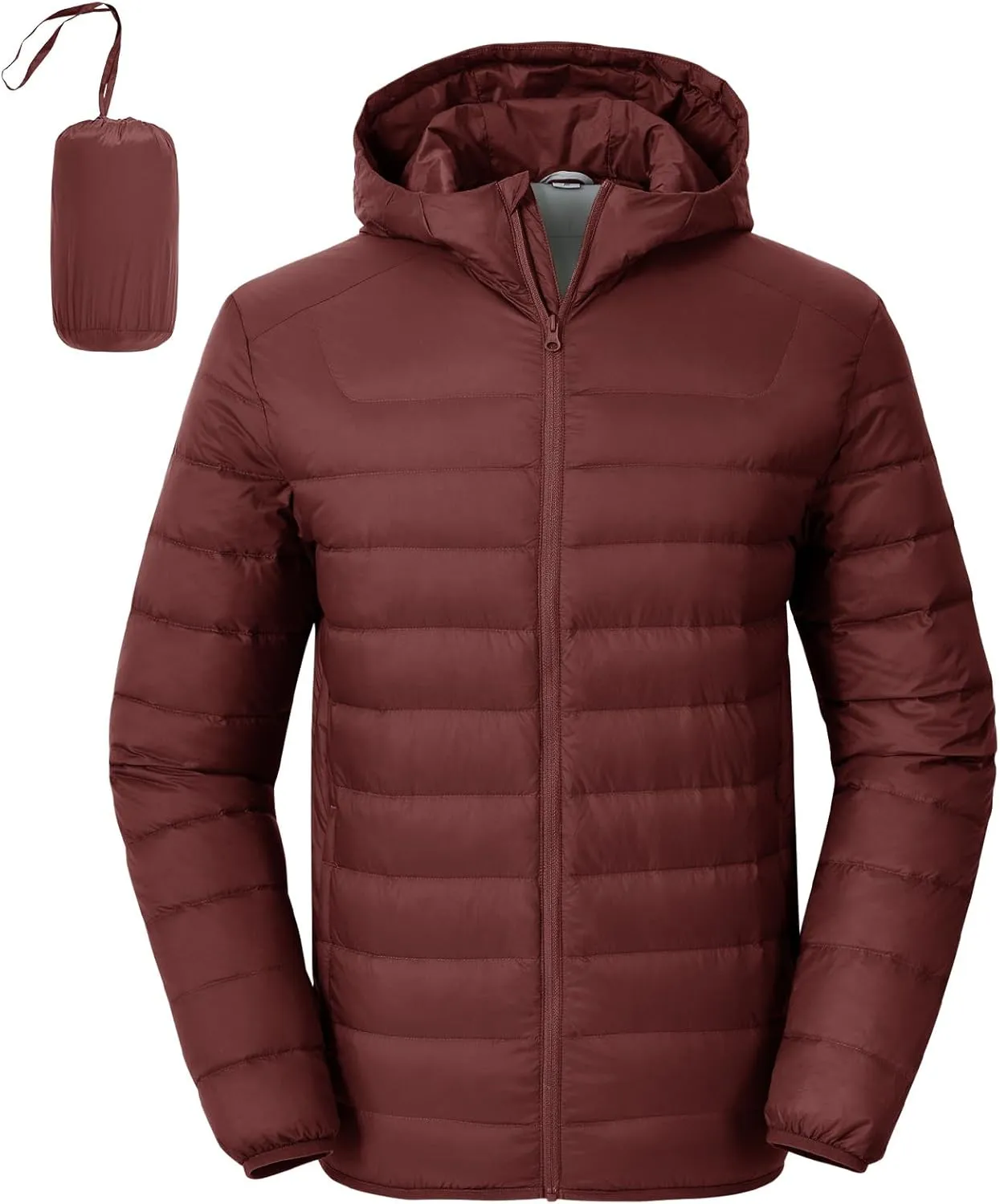 Rdruko Men's Down Puffer Jacket with Hood Packable Lightweight Puffy Hooded Winter Coat Light Thin Insulated Jacket