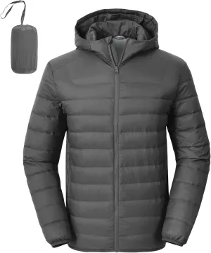 Rdruko Men's Down Puffer Jacket with Hood Packable Lightweight Puffy Hooded Winter Coat Light Thin Insulated Jacket