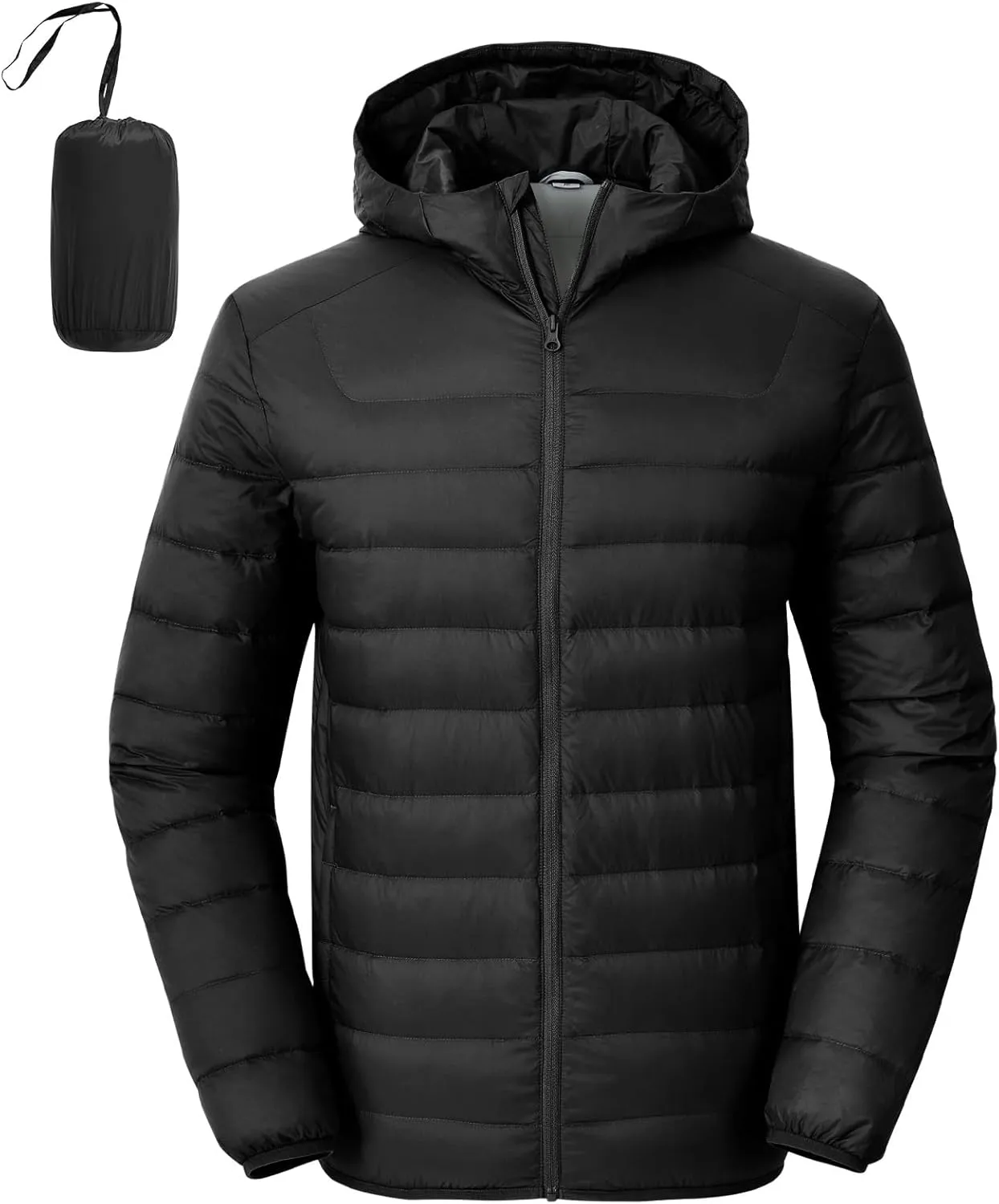 Rdruko Men's Down Puffer Jacket with Hood Packable Lightweight Puffy Hooded Winter Coat Light Thin Insulated Jacket