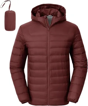 Rdruko Men's Down Puffer Jacket with Hood Packable Lightweight Puffy Hooded Winter Coat Light Thin Insulated Jacket