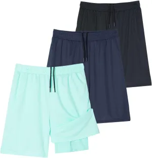Real Essentials 3 Pack: Men's 2 in 1 Mesh 7" Running Workout Gym Shorts with Compression Liner (Available in Big & Tall)