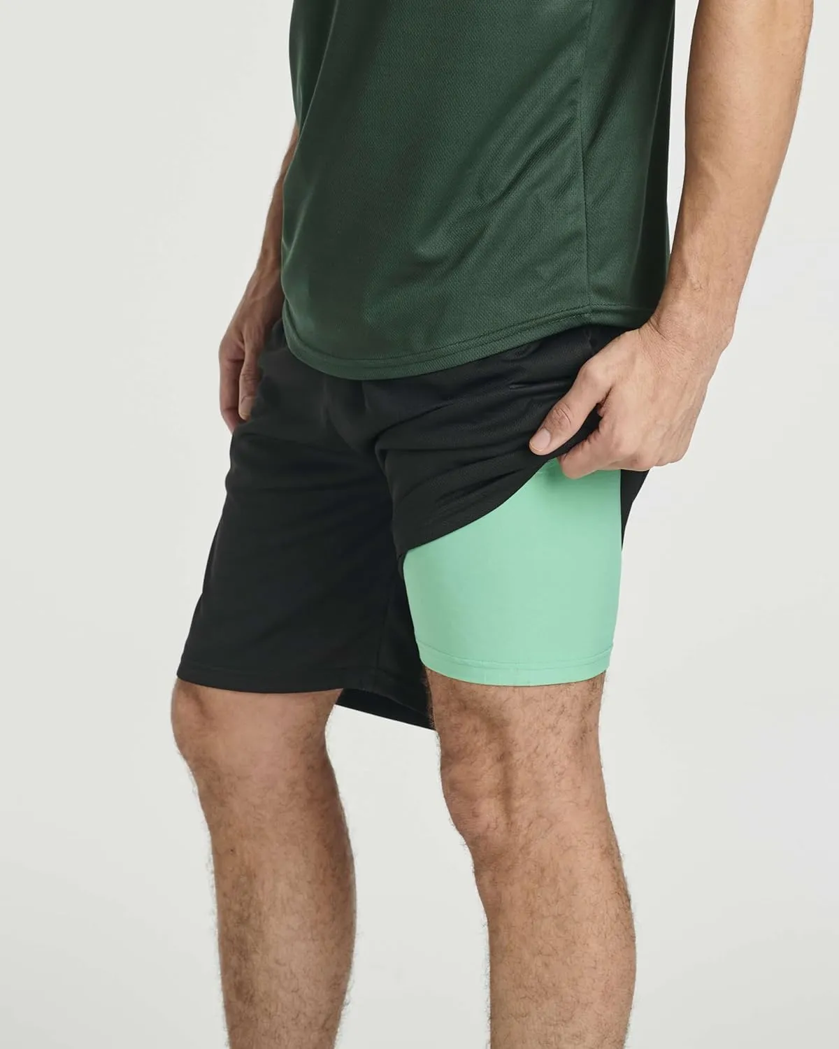 Real Essentials 3 Pack: Men's 2 in 1 Mesh 7" Running Workout Gym Shorts with Compression Liner (Available in Big & Tall)