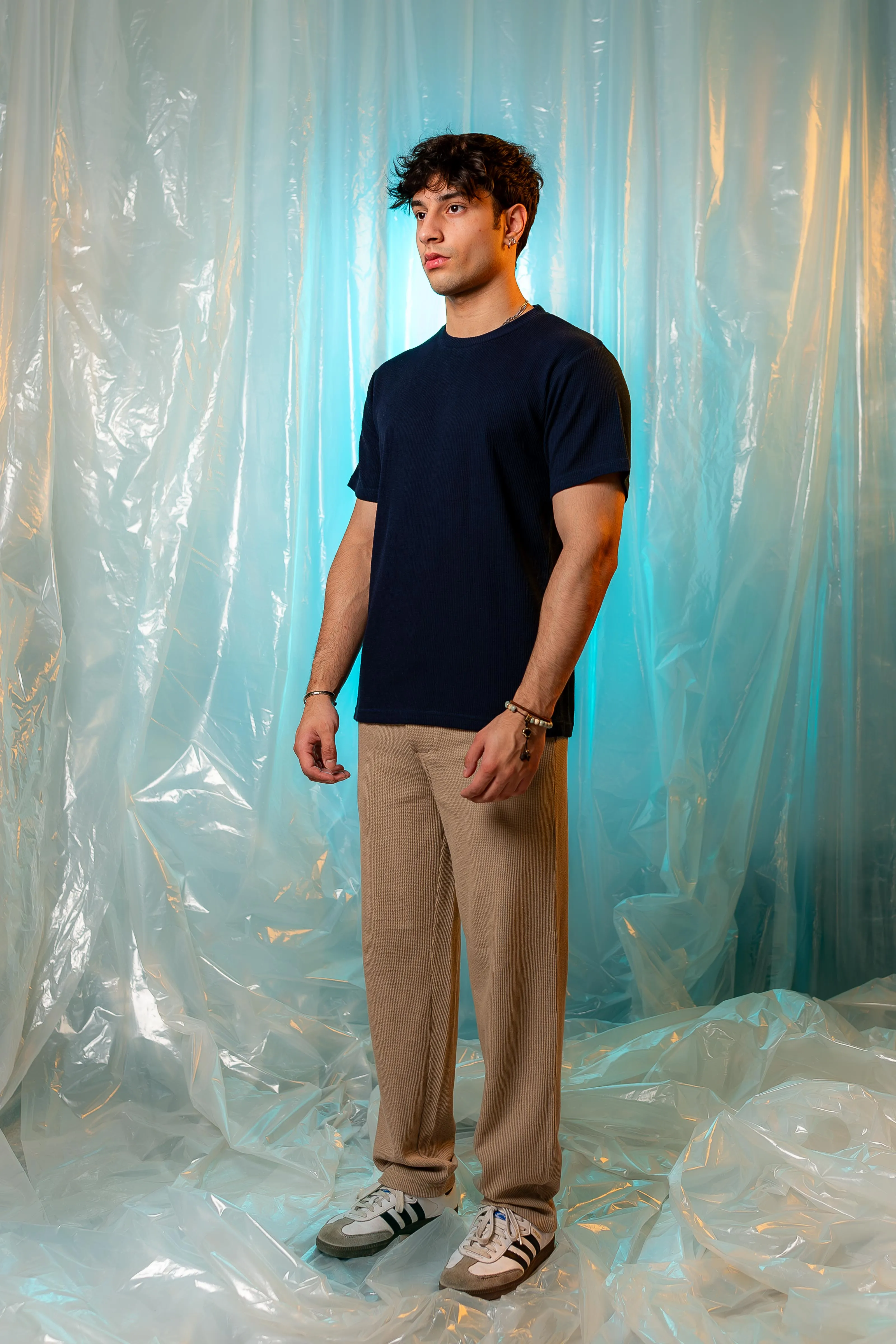 Relaxed Fit Textured Trouser in Stone