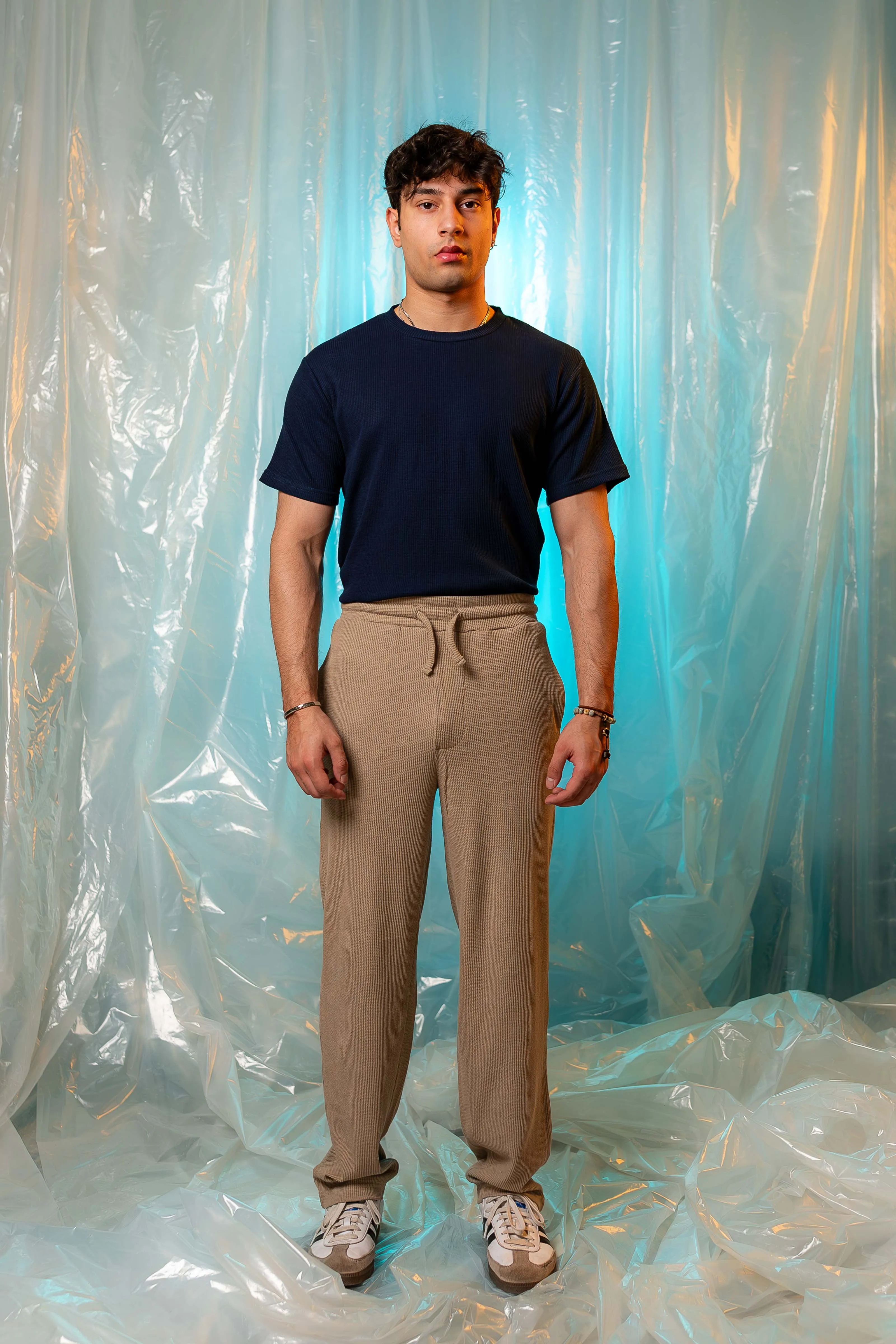 Relaxed Fit Textured Trouser in Stone