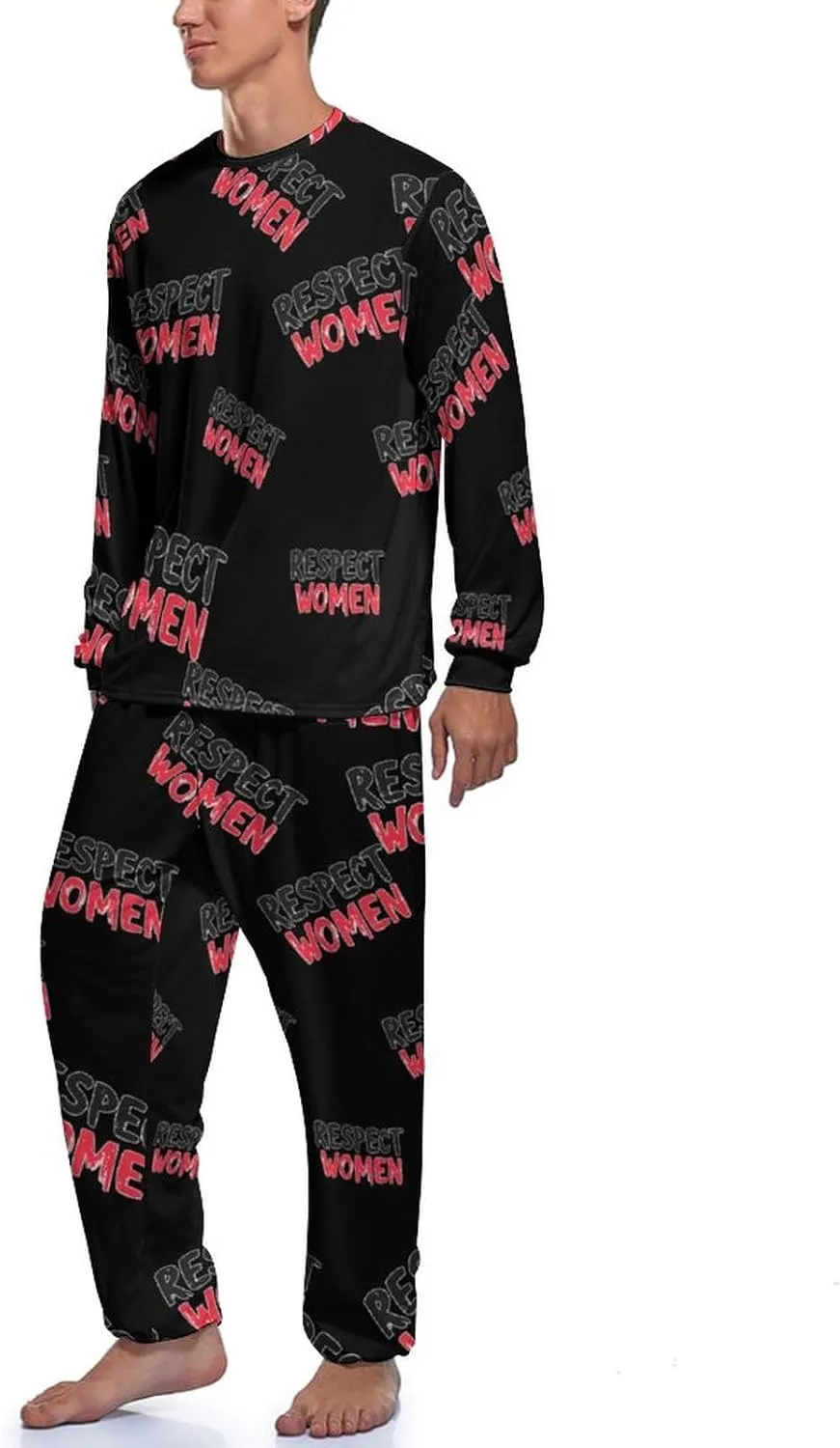 Respect Women Mens Pajamas Set Crew Neck Long Sleeve Sleepwear Top & Pants 2 PCS Loungewear