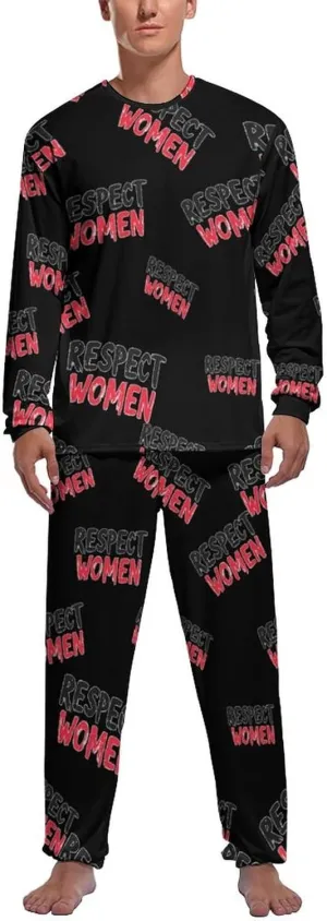 Respect Women Mens Pajamas Set Crew Neck Long Sleeve Sleepwear Top & Pants 2 PCS Loungewear