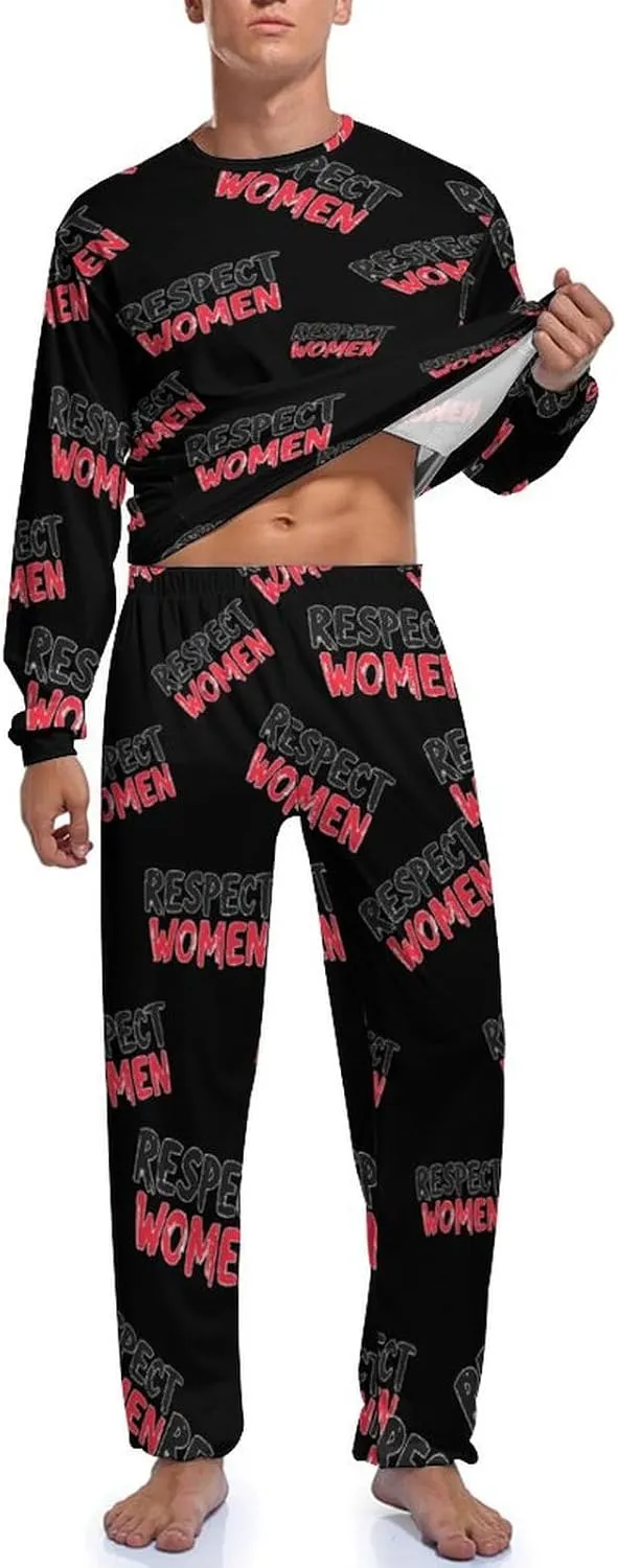 Respect Women Mens Pajamas Set Crew Neck Long Sleeve Sleepwear Top & Pants 2 PCS Loungewear